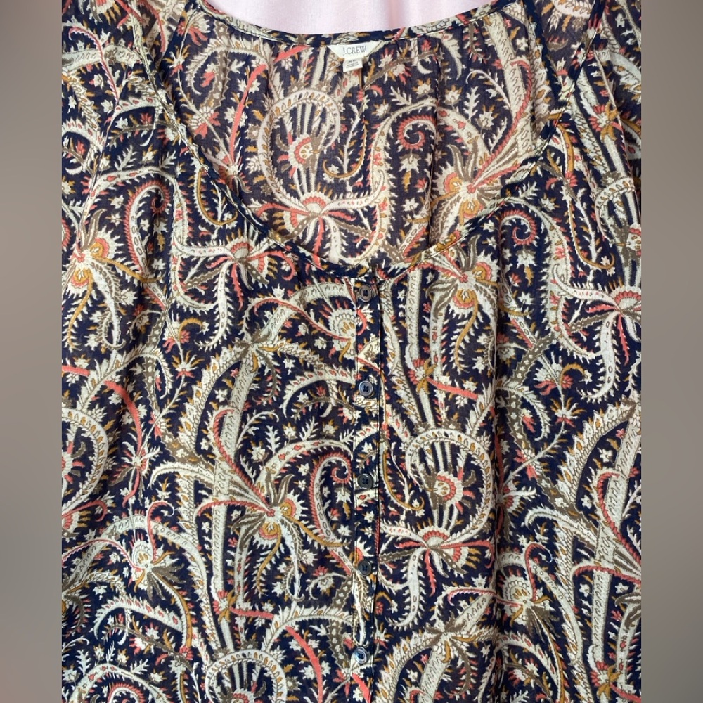 J. Crew 100% Cotton Paisley Swim Cover Up 3/4 Sleeve Size XLarge - Picture 3 of 11